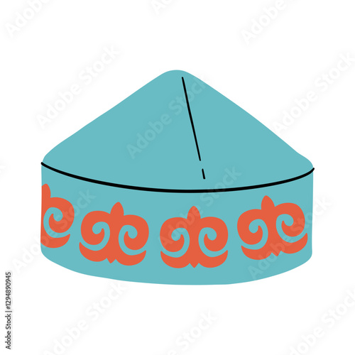Kazakh national headdress Taqiya blue with red ornaments 
