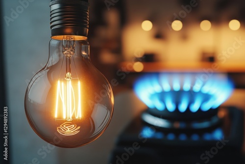 Energy Efficiency and Comfort in Home Cooking with Gas Stove and Vintage Light Bulb