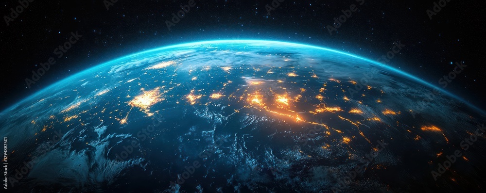 Obraz premium Earth from Space Night View of South America with City Lights of Chile Argentina Brazil