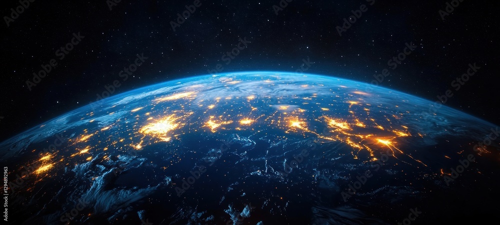 Obraz premium Stunning Earth View from Space City Lights at Night