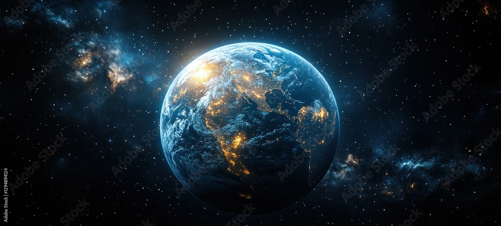 Obraz premium Earth from Space A Hyper Realistic View of Continents Oceans and Stars