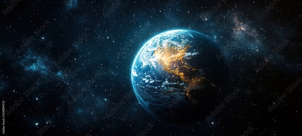 Obraz premium Stunning Earth from Space High Contrast Digital Art Vibrant Colors Background