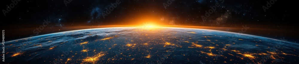 Fototapeta premium Realistic Digital Earth Globe Rendering with City Lights and Dark Blue Color Scheme