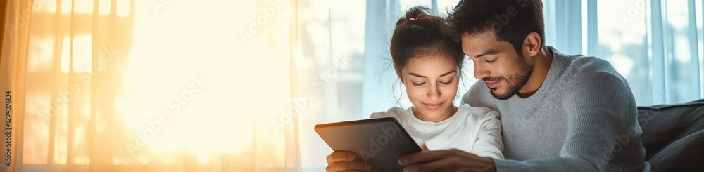Portrait of Asian family father mother daughter using tablet on bed for homeschooling during weekend leisure time Portrait of Asian family father mother daughter using tablet on bed for homeschooling during weekend leisure time