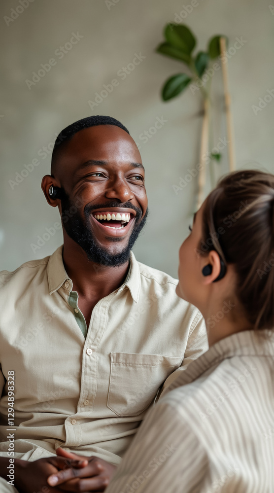 Naklejka premium happy man and woman laughing and talking together