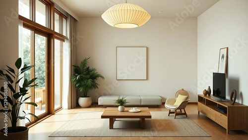 A harmonious blend of Japanese and Scandinavian aesthetics with clean lines, neutral tones, and natu