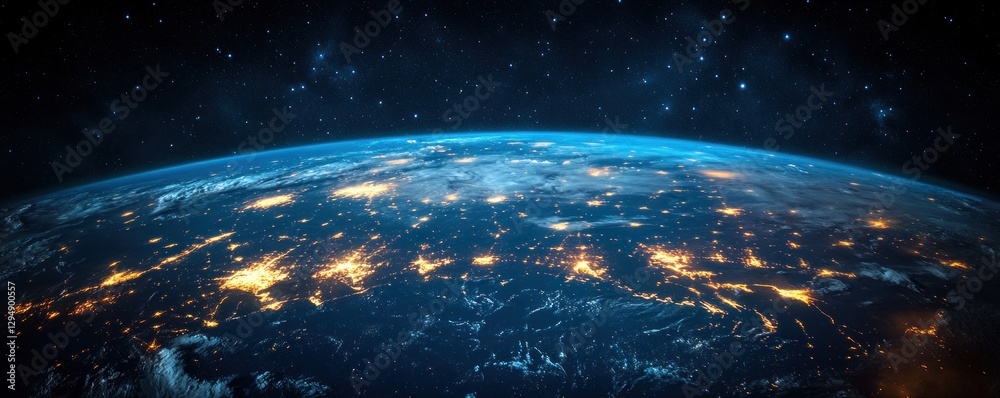 Obraz premium Earth from Space at Night with City Lights in Asia