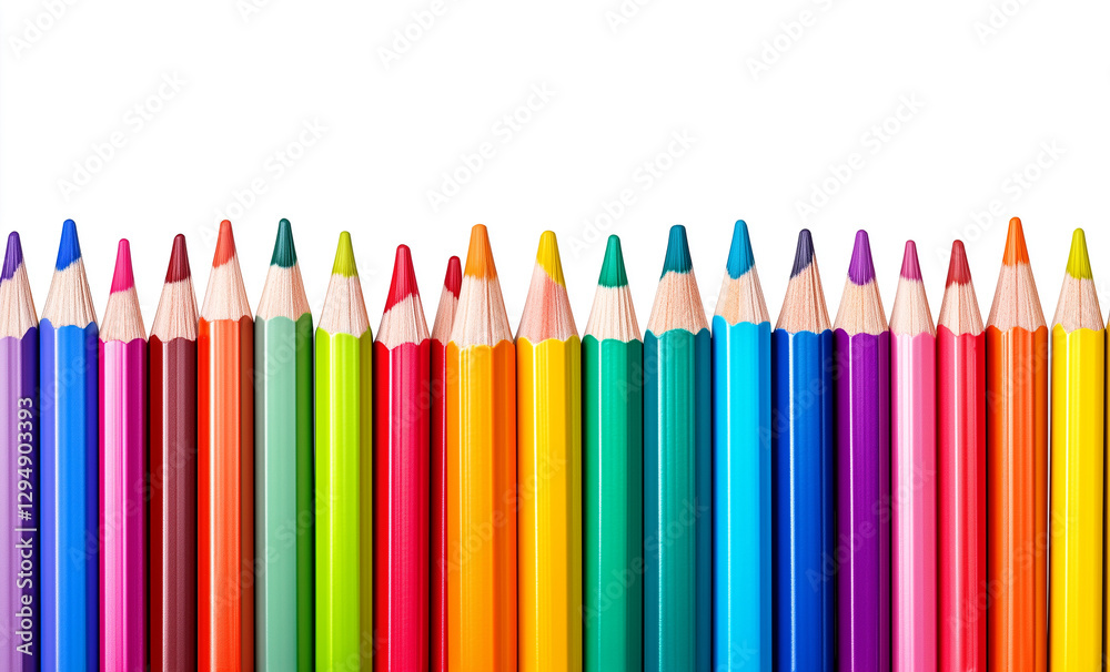 Vibrant Colorful Pencils Arranged Neatly on a Clean White Background for Artistic Projects Vibrant Colorful Pencils Arranged Neatly on a Clean White Background for Artistic Projects
