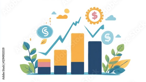 Business growth flat design front view startup theme cartoon drawing colored pastel. 