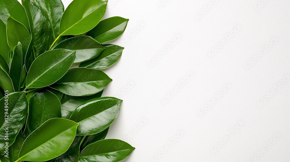 Vibrant Green Leaves Border on White Background: Fresh Nature Design Element Vibrant Green Leaves Border on White Background: Fresh Nature Design Element