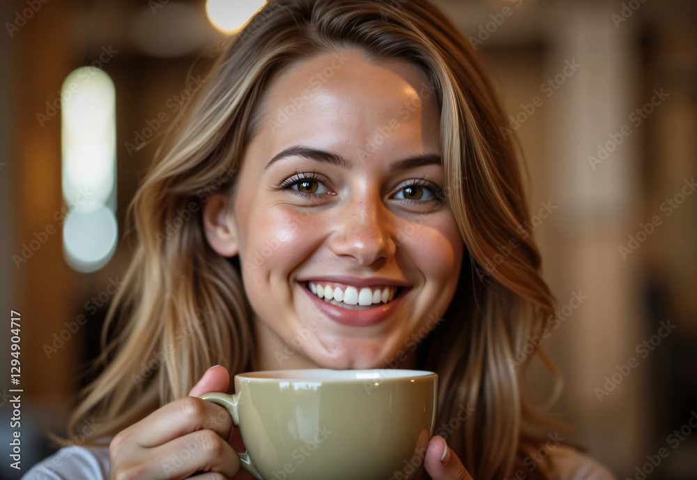 Smiling Woman Holding a Cup of Coffee – Close-Up Portrait Smiling Woman Holding a Cup of Coffee – Close-Up Portrait