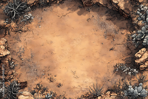 Digital Battle Map Game Terrain Top View Brown Earth Surface With Rough Texture And Isolated Background