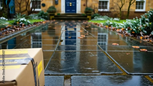 Rainy Day Delivery: Package on Welcome Mat