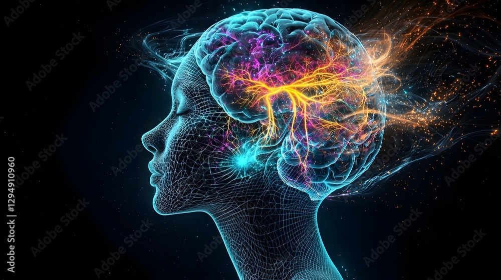 Illuminated Neural Network of Mystical Consciousness Awakening Abstract visual representation of the human mind s connection to divine energy and spiritual transcendence