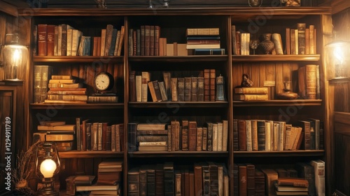 Aged Bookshelf, Warm Interior, Literary Nook