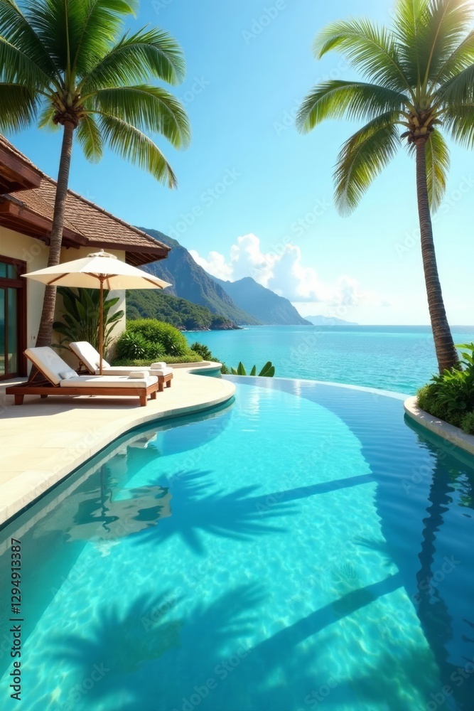 Fototapeta premium Luxury resort, private pool, crystal clear water, tropical, calm