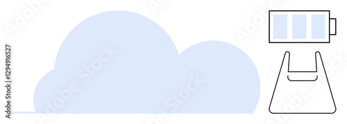 Large blue cloud representing cloud storage, connected to an abstract device accessing data. Ideal for cloud computing, data storage, digital access, technology integration, innovation, internet