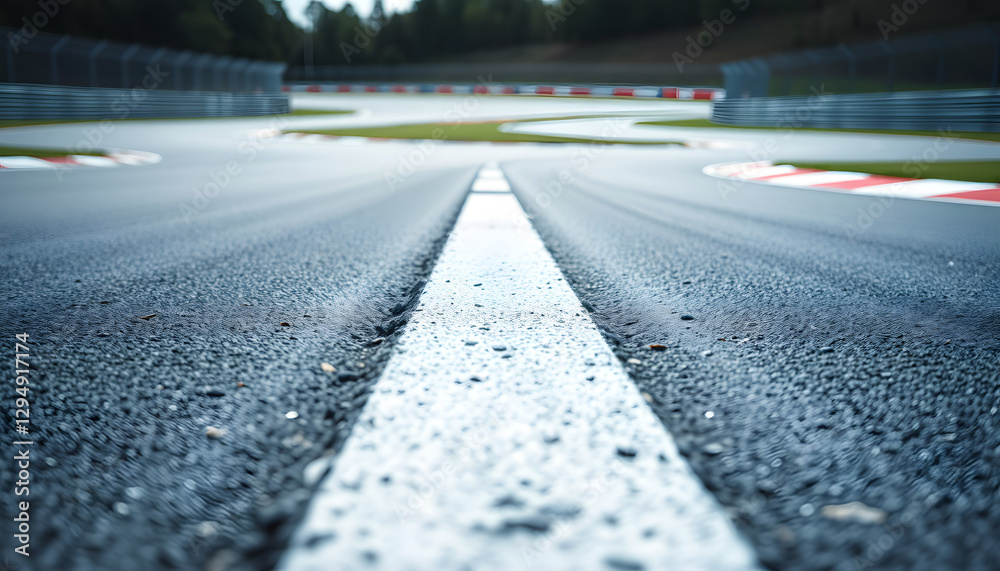 Point of view surface asphalt track motorsport circuit background turn curb close up, 8k. with white shades Point of view surface asphalt track motorsport circuit background turn curb close up, 8k. with white shades