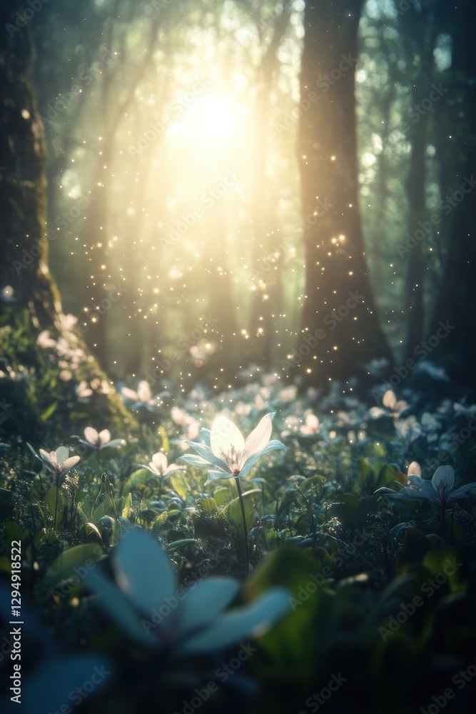 Fototapeta premium Flowers in fresh green Spring woods.