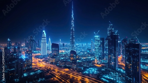 Wallpaper Mural Night Skyline of Modern City with Illuminated Skyscrapers Torontodigital.ca