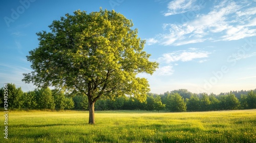Beautiful summer landscape with trees at sunrise.