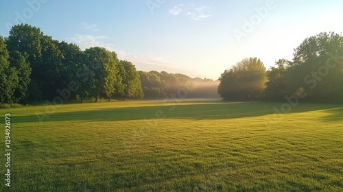 Beautiful summer landscape with trees at sunrise.