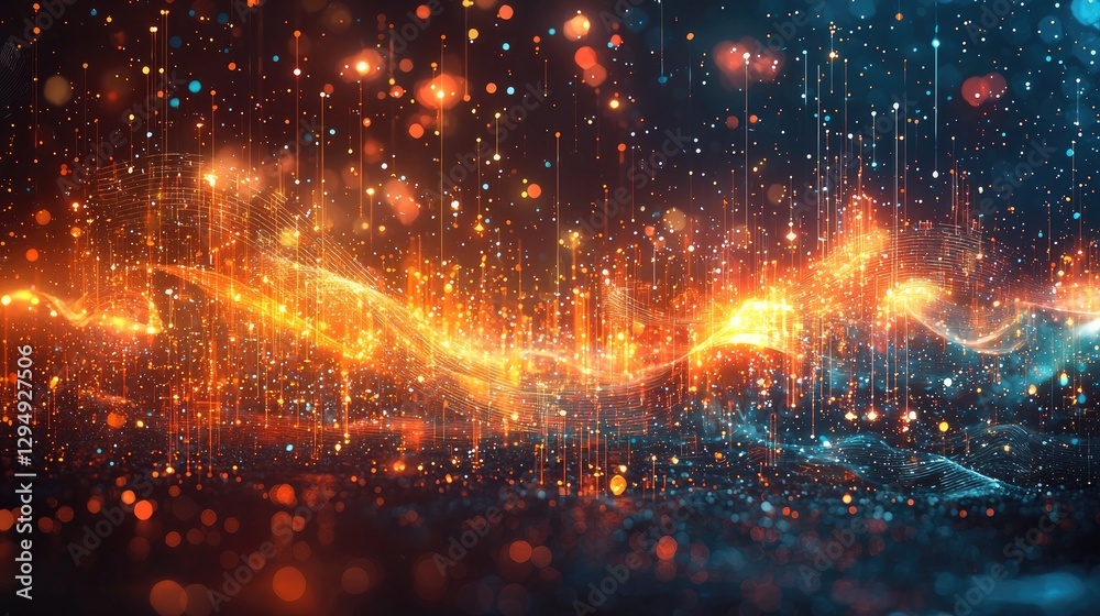 Fototapeta premium Vibrant Abstract Background with Glowing Particles and Light Trails in a Dark Setting