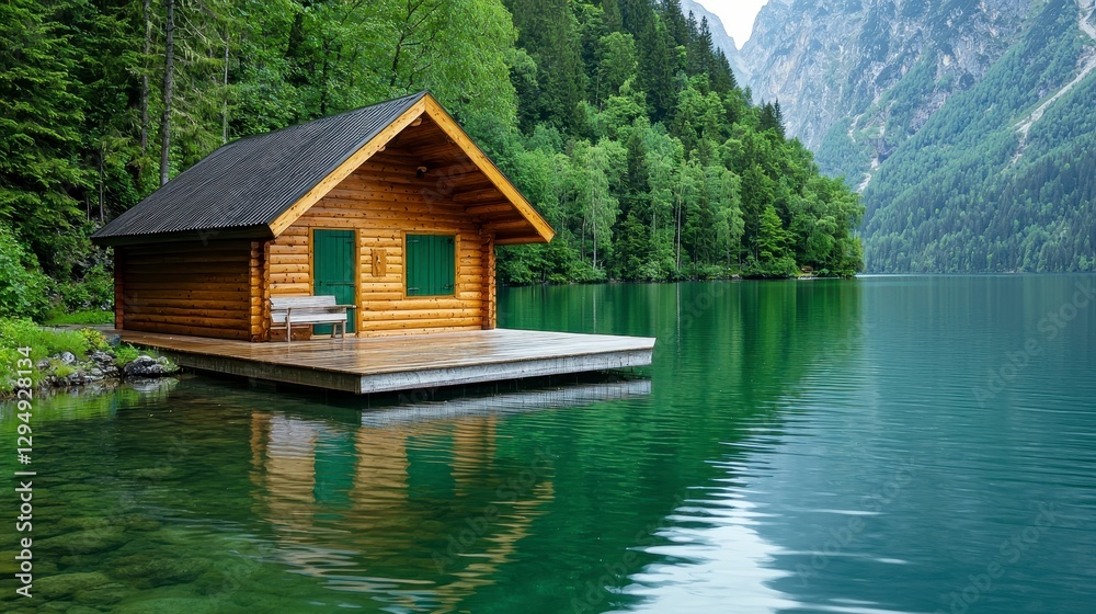 Secluded Wooden Lake Cabin nestled in lush green Mountains Secluded Wooden Lake Cabin nestled in lush green Mountains