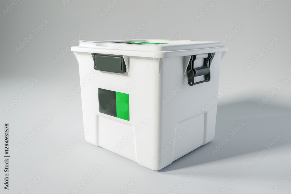 High-quality 3D rendering of a sturdy white plastic drink cooler, isolated on a clean and simple white surface. High-quality 3D rendering of a sturdy white plastic drink cooler, isolated on a clean and simple white surface.