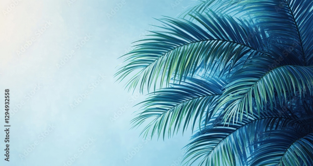 Fototapeta premium Palm Leaves on Blue Background for Spring Celebration and Easter