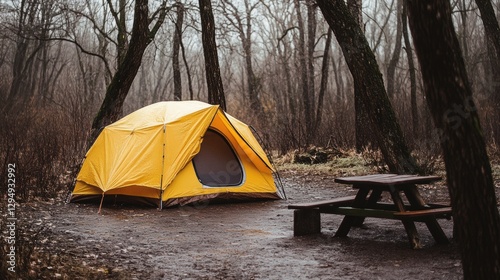 Tent in campsite outdoors with beautiful nature settings.
