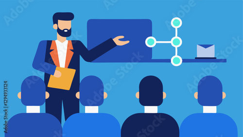 Training Programs An illustration of a supply chain manager leading a training session for staff on how to use AI tools effectively within the supply chain process.