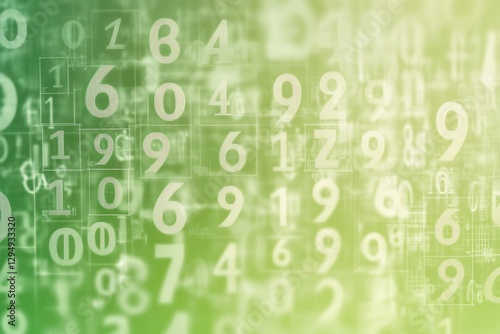 Abstract representation of numbers in green hues, creating a digital atmosphere for technology themes