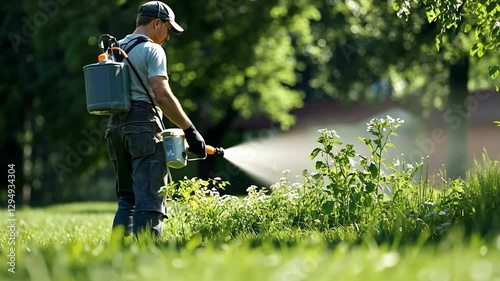 Man spraying weeds in park