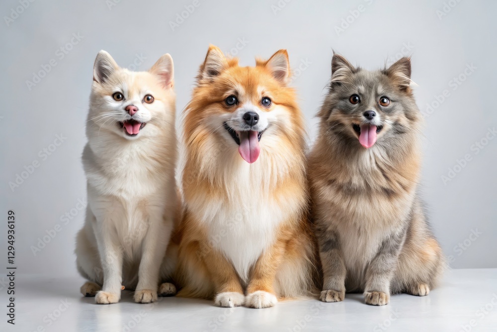 Minimalist Spitz Dog & Cats Photo: Cute Pets, Tongue Out, Simple Background Minimalist Spitz Dog & Cats Photo: Cute Pets, Tongue Out, Simple Background