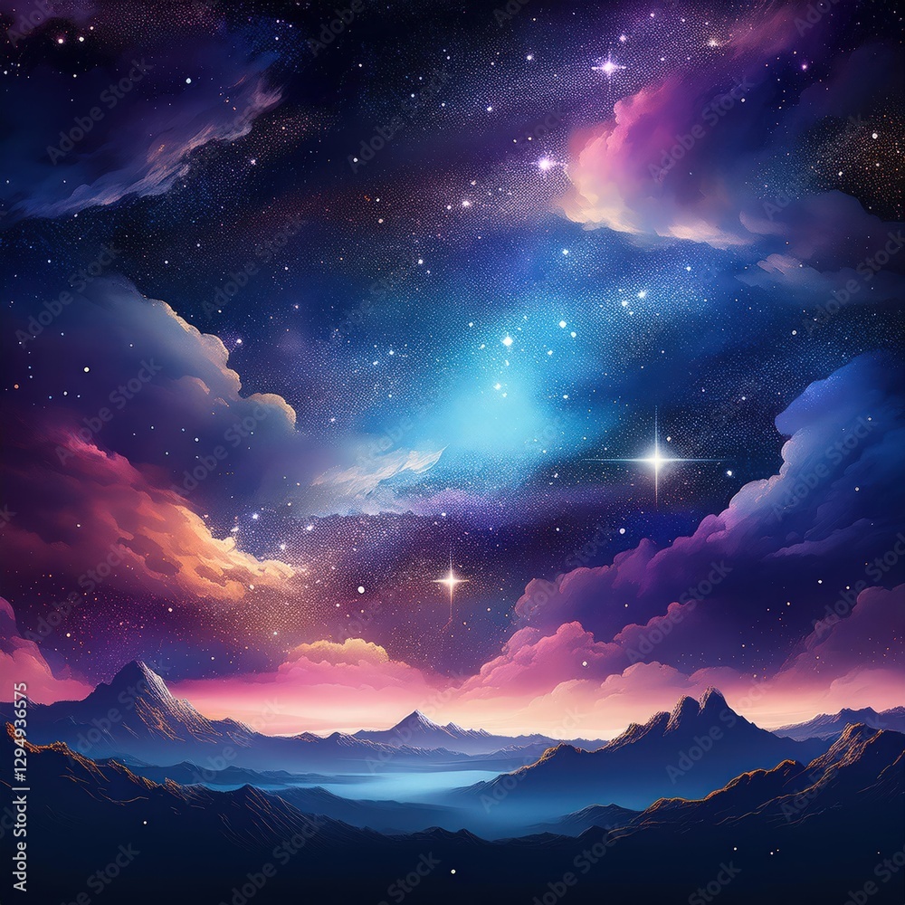 Obraz premium Starry night sky with dramatic clouds and galaxy view cosmic wonder 