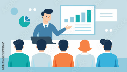 Training Session A Compliance Officer conducting a training session for employees about compliance protocols with visuals on the screen like infographics and key regulations.