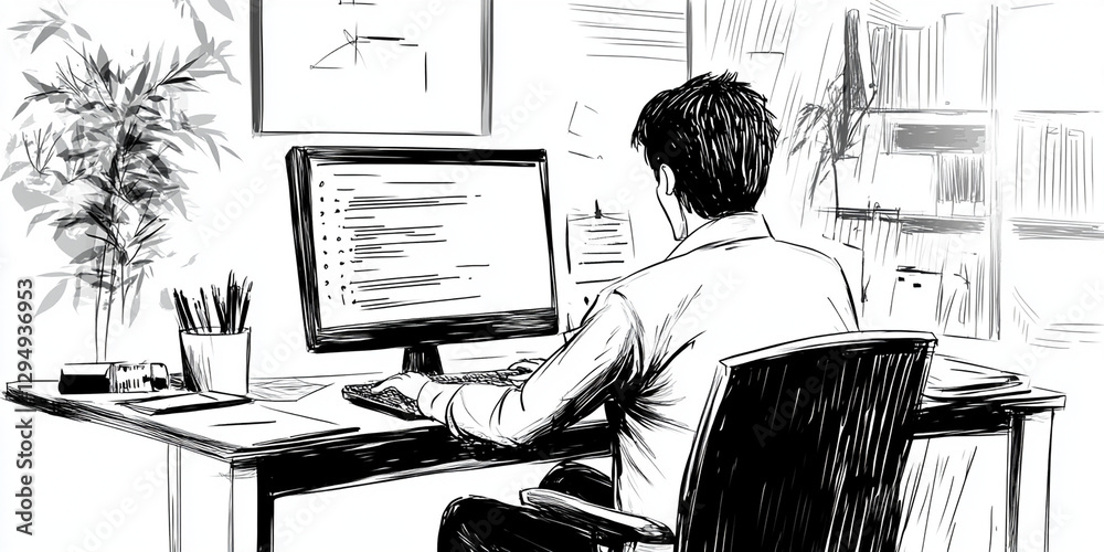 homme en télétravail - IA Generative