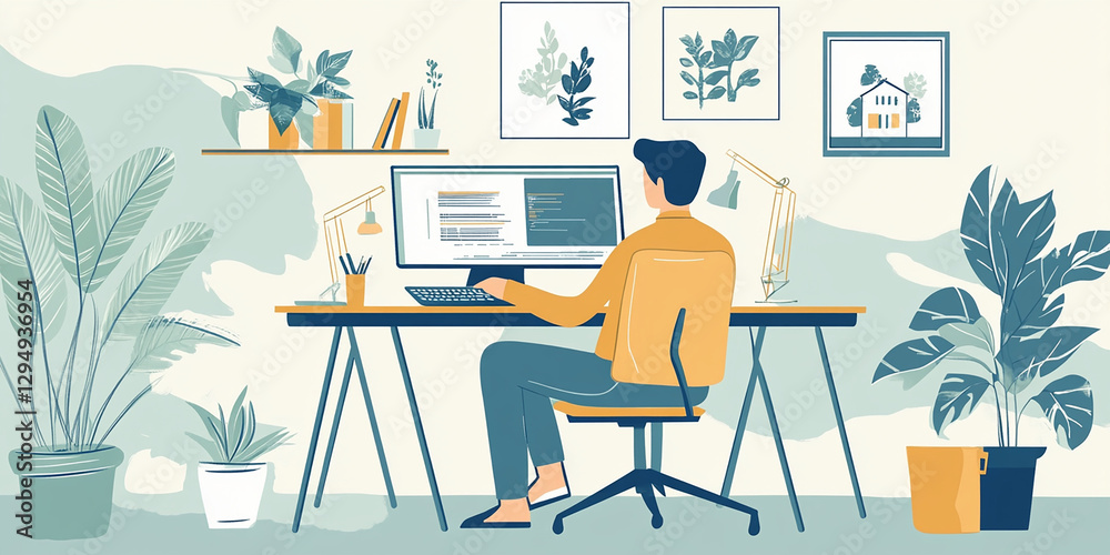 une personne en action de télétravail - IA Generative