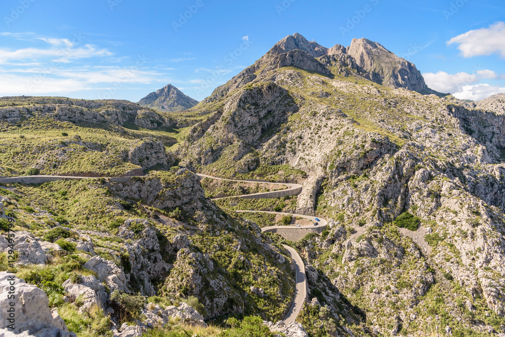 Fototapeta premium Winding mountain road in Serra de Tramuntana in Mallorca