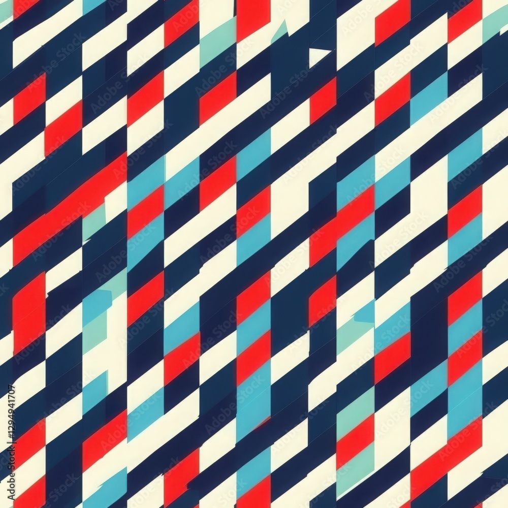 Vibrant Geometric Pattern in Red Blue and Cream Vibrant Geometric Pattern in Red Blue and Cream