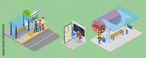 3D Isometric Flat Vector Illustration of Smart City Transport, Sustainable Transportation