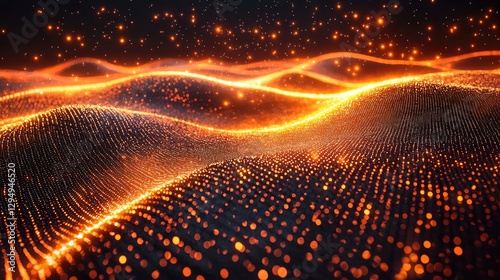 Abstract representation of glowing orange waves with sparkles, evoking a sense of motion and depth
