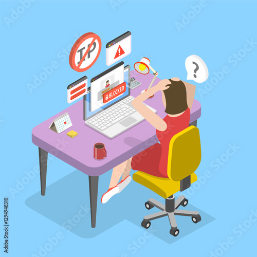 3D Isometric Flat Vector Illustration of Stolen Personal Data, Phishing and Fraud, Online Scam and Steal