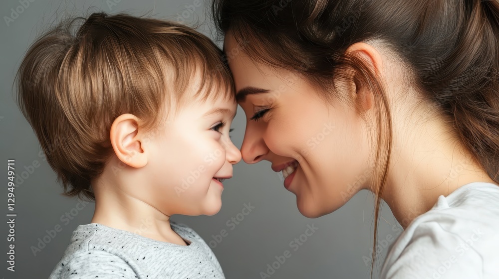 Mother and toddler sharing a joyful moment, smiling and engaging in a playful interaction in a cozy indoor setting Mother and toddler sharing a joyful moment, smiling and engaging in a playful interaction in a cozy indoor setting