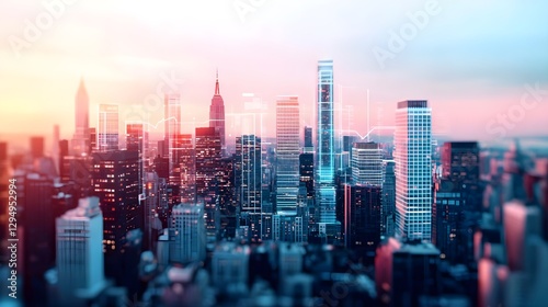 Wallpaper Mural Futuristic Skyline of New York City with Stock Market Data Overlay and Financial Growth Concept Torontodigital.ca