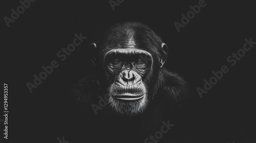 Chimpanzee Portrait Black Background