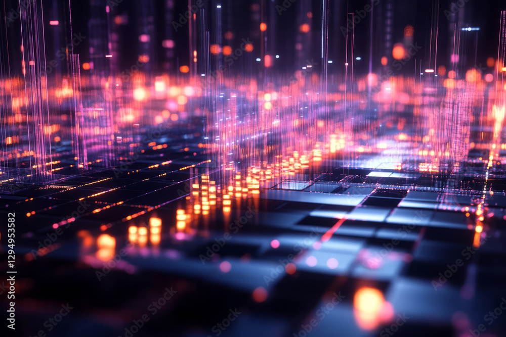 A mesmerizing 3D abstract background where a massive, levitating sound equalizer stretches across a cybernetic landscape. Each frequency bar glows with electric energy, pulsating in rhythm with an A mesmerizing 3D abstract background where a massive, levitating sound equalizer stretches across a cybernetic landscape. Each frequency bar glows with electric energy, pulsating in rhythm with an