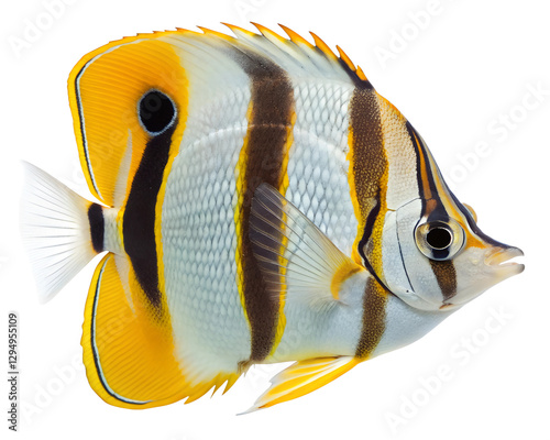 Copperband Butterflyfish with Black and White Stripes, Isolated on Transparent Background photo