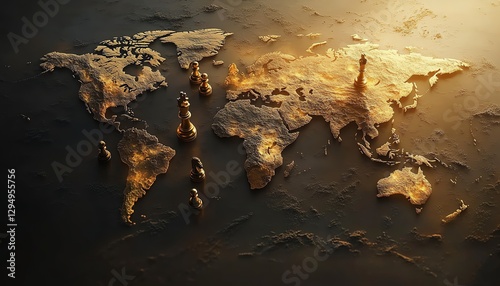 Fototapeta Naklejka Na Ścianę i Meble -  World map with scattered chess pieces